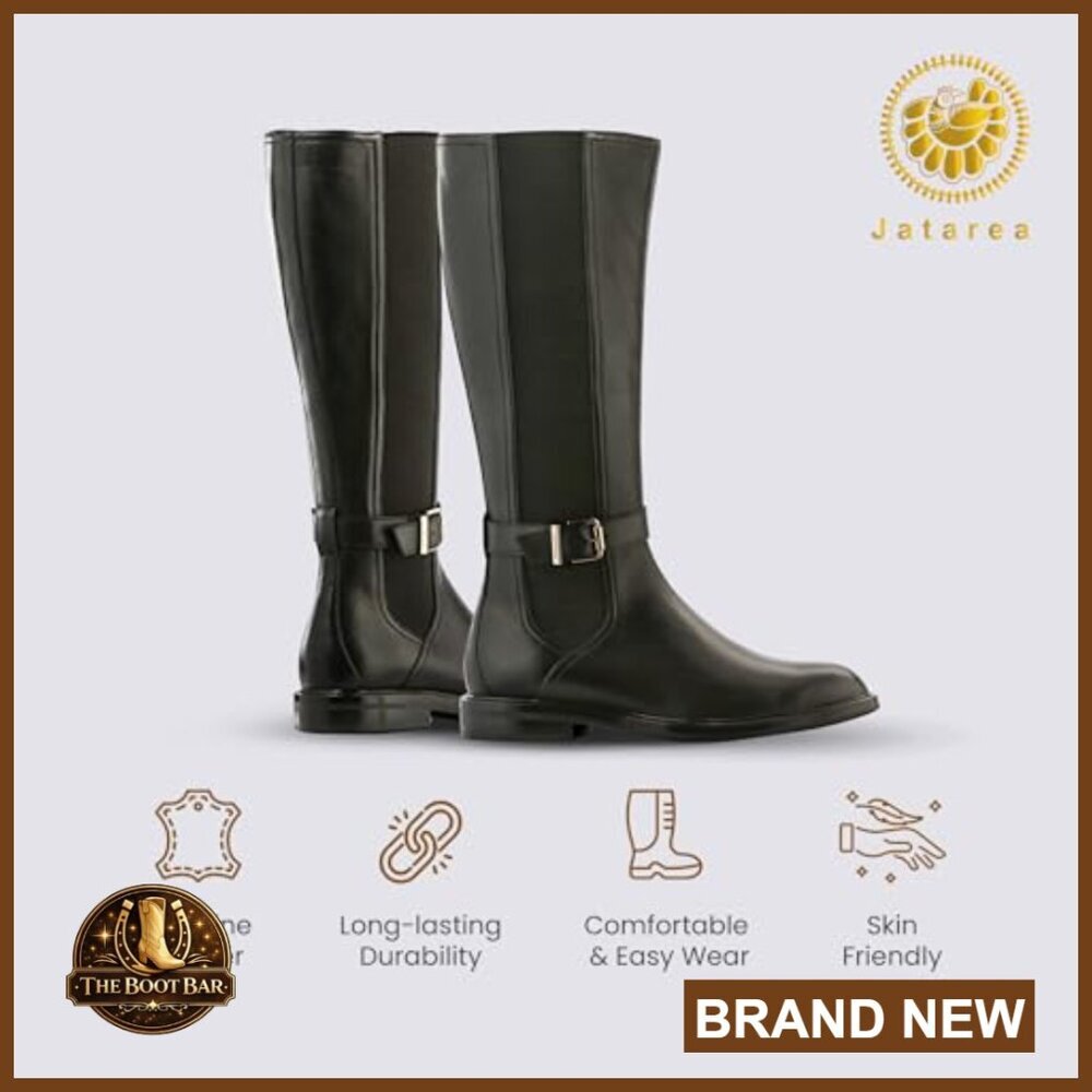 Women's Leather Knee-High Boots Block Heel Cushioned Insole Side Zipper - Picture 3 of 7